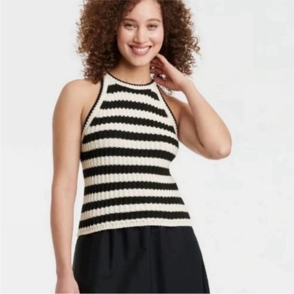 a new day Monochrome Striped Knit Tank Top